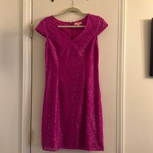 Lilly Pulitzer magenta lace overlay dress with iridescent fabric